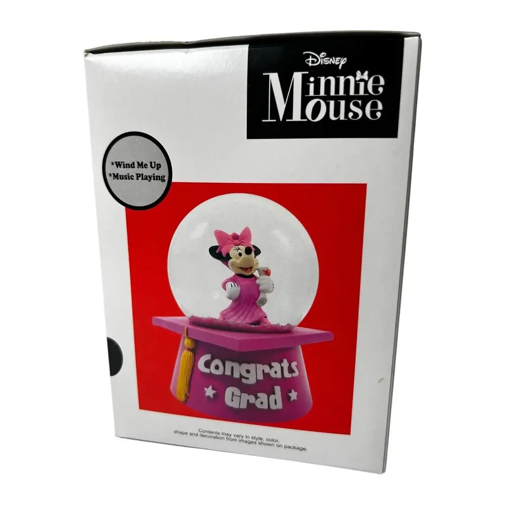 Disney Minnie Mouse Graduation Musical Water Globe Congrats Grad NEW in Box